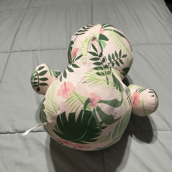 MTY International Light Pink Green Floral Tropical 14" Sitting Plush Duck Toy - Picture 4 of 7